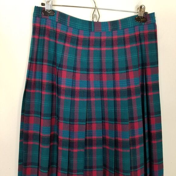 VTG Pendleton Women's  Virgin Wool Plaid Midi Skirt Sz 14 Petite Multicolor USA - Picture 2 of 8